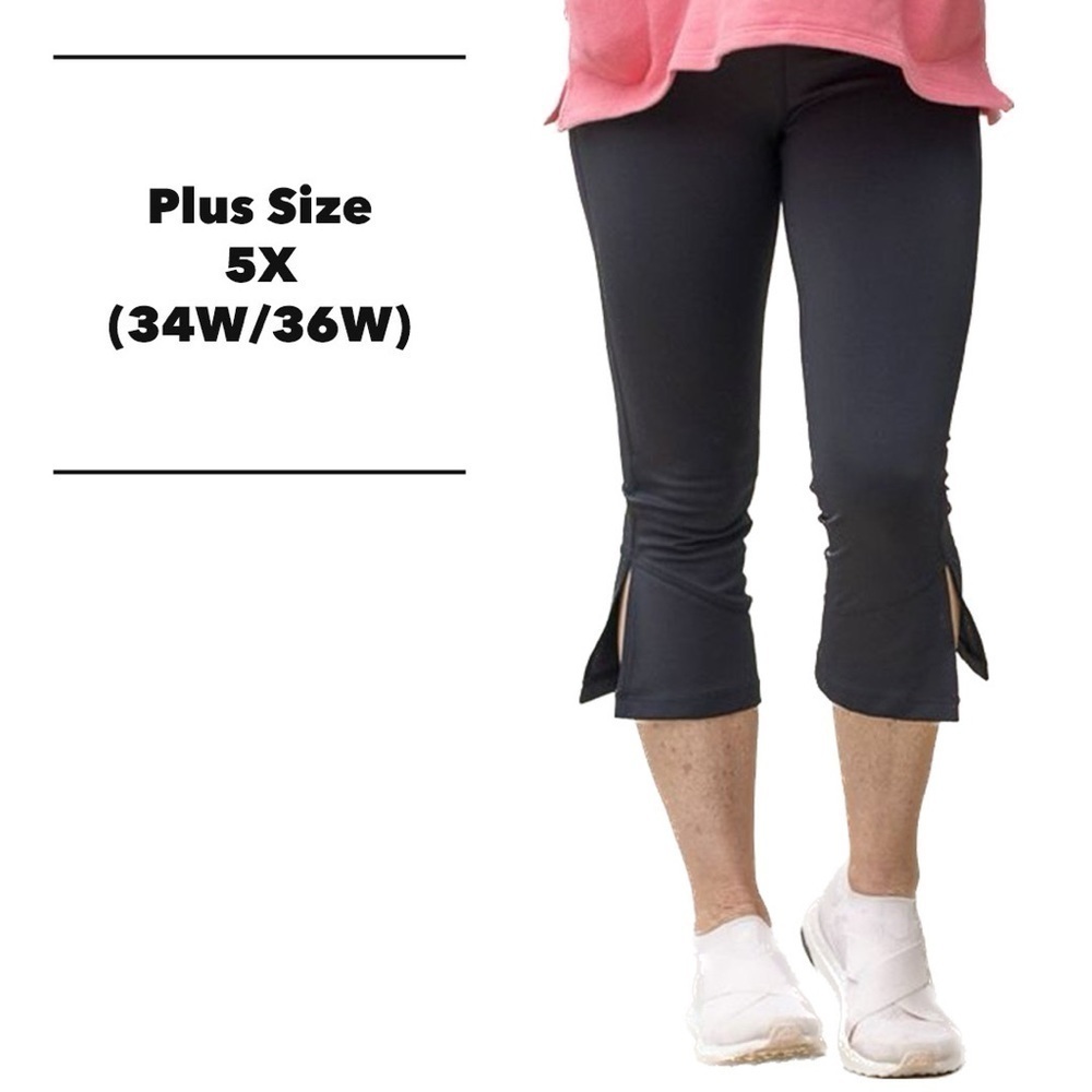 FIT For All Black Kick Side-Slit Flared Athletic Leggings Capris (Z10.7)